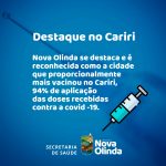 NOVA OLINDA SE DESTACA E É RECONHECIDA COMO A CIDADE QUE PROPORCIONALMENTE MAIS VACINOU NO CARIRI